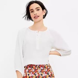 Beautiful Loft NWT off white cotton gauze Henley blouse - size L